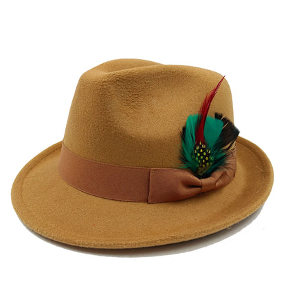 Women's Men's Fedora Hat Winter and Autumn Elegant Women's Gangster Trilby Felt Hamburg Church Jazz Hat 55-58CM Adjustable