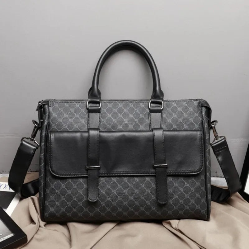 Fashion Black Leather Briefcase Designer Laptop Business Word Handbag for Women Work Bags High Qality Men Shoulder Bag Brand