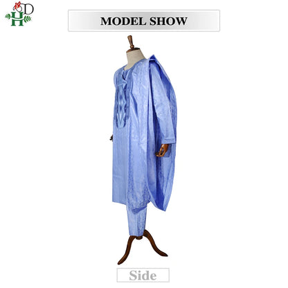H&D South African Traditional Wear Formal Attire Bazin Riche Dashiki Outfits Shirt Pants Robe Suit No Cap African Men Agbada