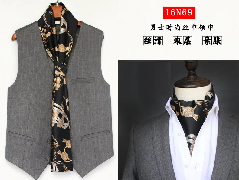 Business Scarf Hangzhou Silk Men's Scarf Long Scarf Double-Sided Trendy British European American Style Autumn Winter