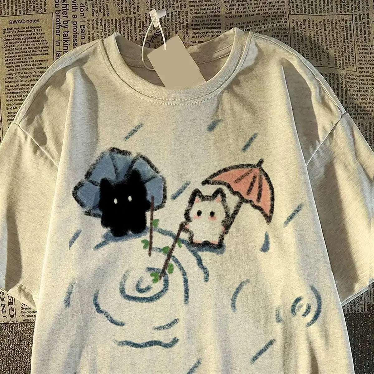 Short-sleeved T-shirt with A Cute Black and White Japanese Cat Pattern A Summer Short-sleeved Top.women Clothing Graphic Tshirts
