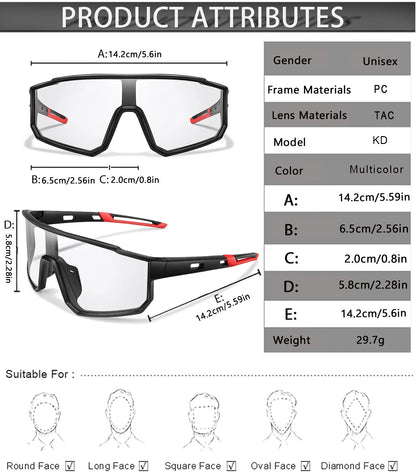 Photochromic Sunglasses New Style Brand Men Women Comfortable Windproof Cycling Glasses for Bicycle MTB Bike Running Fishing