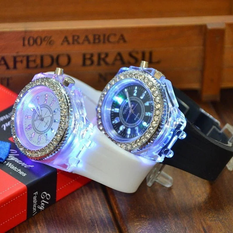 LED Light Flash Luminous Watches Women Men Boys Girls Silicone Wrist Watch Fashion Rhinestone Clock Kids Children Relogio Saati