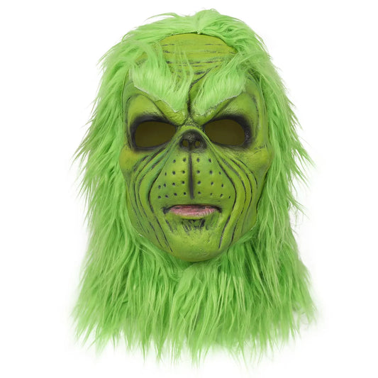 Christmas role-playing masks, Christmas Hats Costumes, Green fur Monster Latex Masks, Adult and Child Role-Playing Clothing Acce