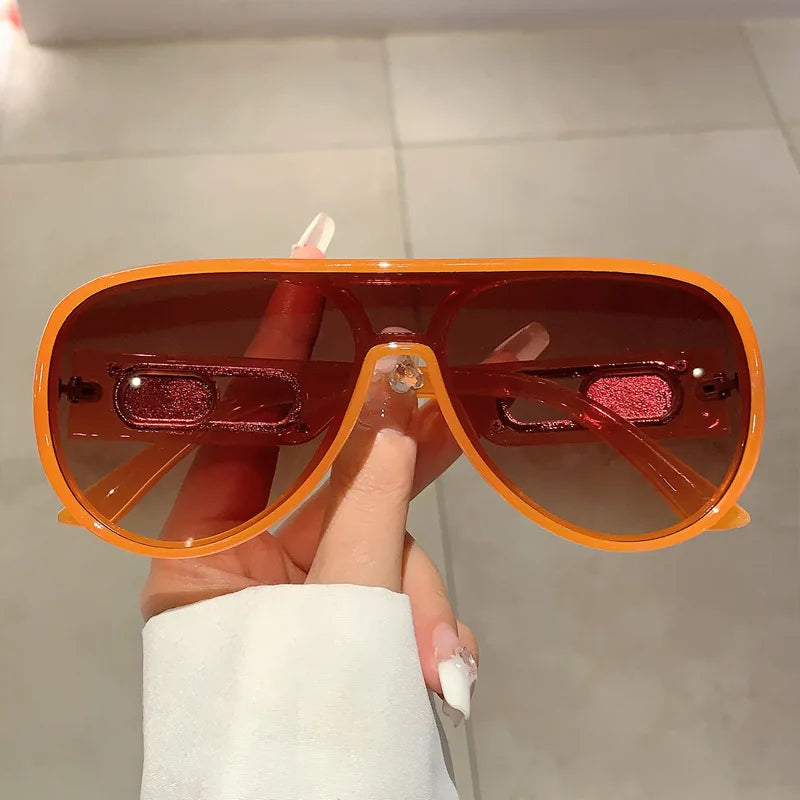 QVQV Trendy Oversized One Piece Sunglasses Women Summer Fashion Thick Frame Pilot Sun Glasses Luxury Brand Outdoor Y2K Shades
