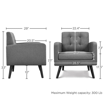 Modern Living Room Chair, Mid-Century Armchair Button Tufted Back and Wood Legs, Vintage Lounge Chair for, Customized