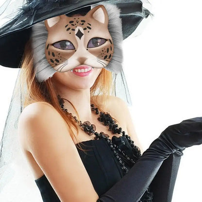 Cats Foxes Mask With Furs Eye Meshes Sticker,Therians Craft Up Paint,Animal To Mask Accessory Mask Costume Dress Arts Home B9C2