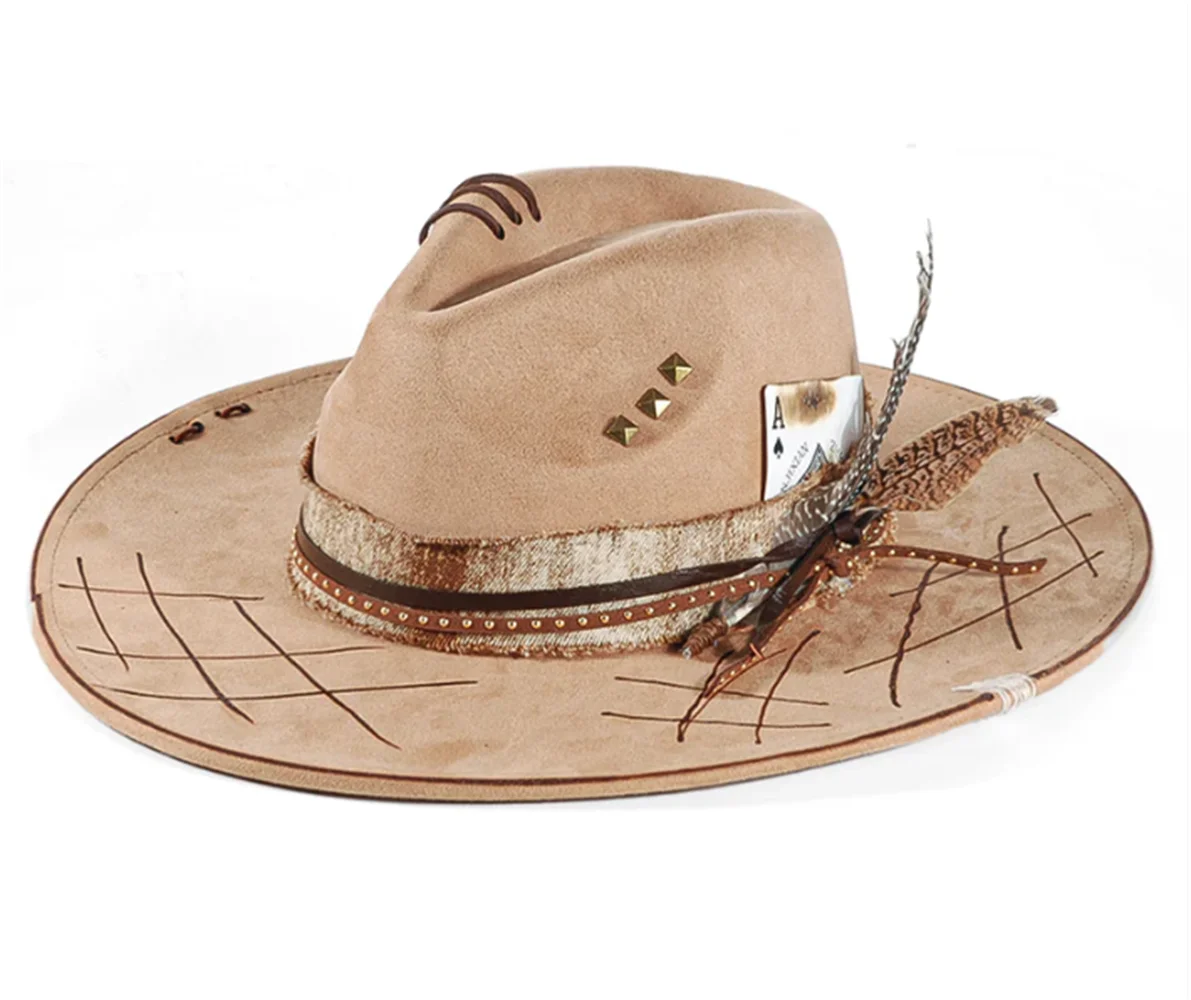 Handmade Fedora Hat suede Men's and Women's Hat feather vintage Fashion Jazz hat Top hats flat Panama sombrero mujer British hat