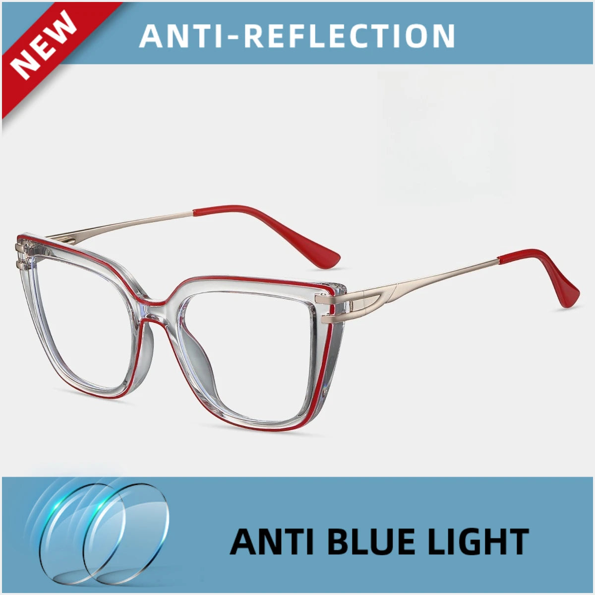 EYORA Currents Square Women Anti-Reflective Reading Glasses Anti Blue Light Myopia Eyewear Photochromic Prescription Eyewear