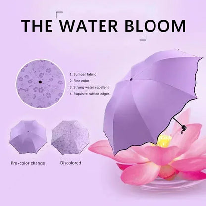 1-2PCS Portable Creative Water Flowering  Umbrella Manual  Black Coating UV Protection Sun Rain Dual Use Folding Parasol