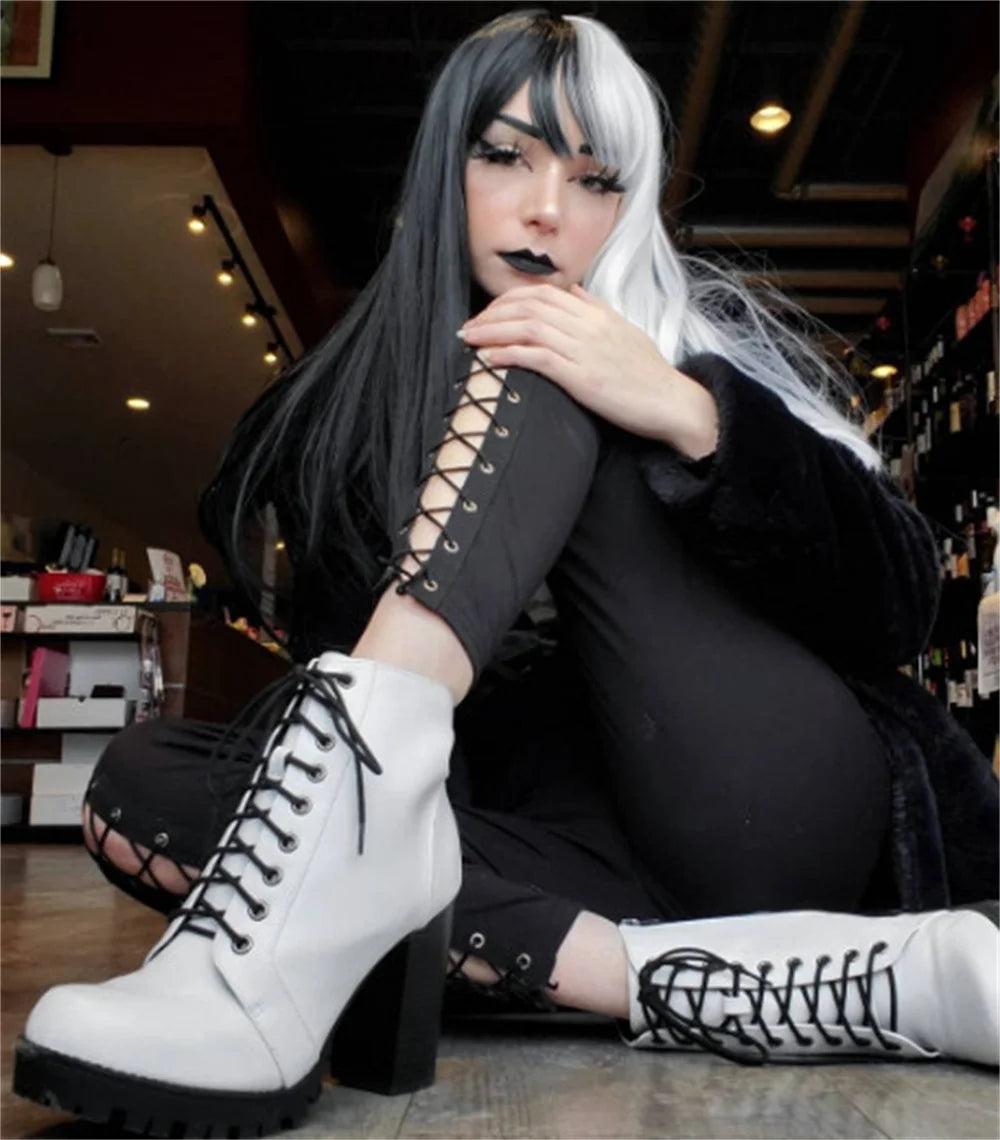 Women Lace Up Pants Chic Punk Skinny Legging Pants Slimming Trousers Gym Hole and Bandge
