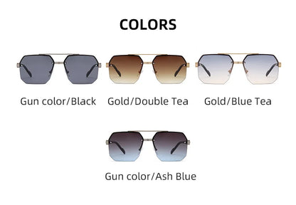 Oversize Retro Double Bridges Polygon Square Metal Men Sunglasses Fashion Gradient Shades UV400 Trending Women Sun Glasses