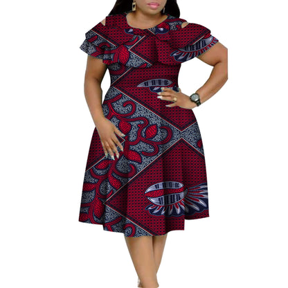 New Bazin Riche African Ruffles Collar Dresses for Women Dashiki Print Pearls Dresses Vestidos Women African Clothing WY4401
