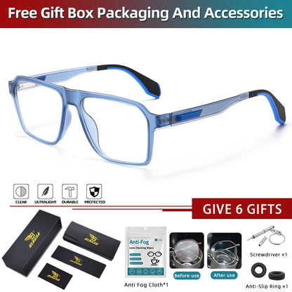 BLMUSA Retro Large Frame Ultralight TR Non-Slip Sports Myopia Glasses Anti Blue Light Prescription Reading Driving Sunglasses
