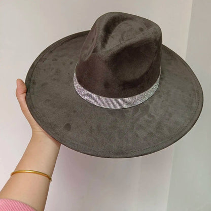 Women's suede 10cm wide Brim Fedora hat Men's autumn and winter felt jazz hat Classic suede Fedora Sombrero