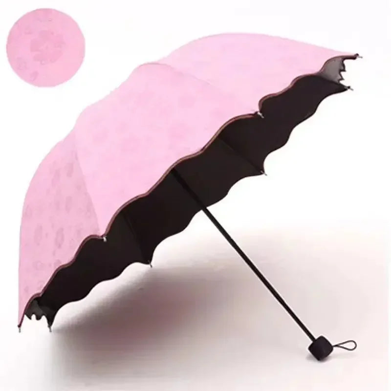 1-2PCS Portable Creative Water Flowering  Umbrella Manual  Black Coating UV Protection Sun Rain Dual Use Folding Parasol