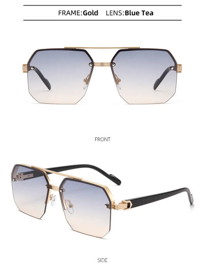 Oversize Retro Double Bridges Polygon Square Metal Men Sunglasses Fashion Gradient Shades UV400 Trending Women Sun Glasses