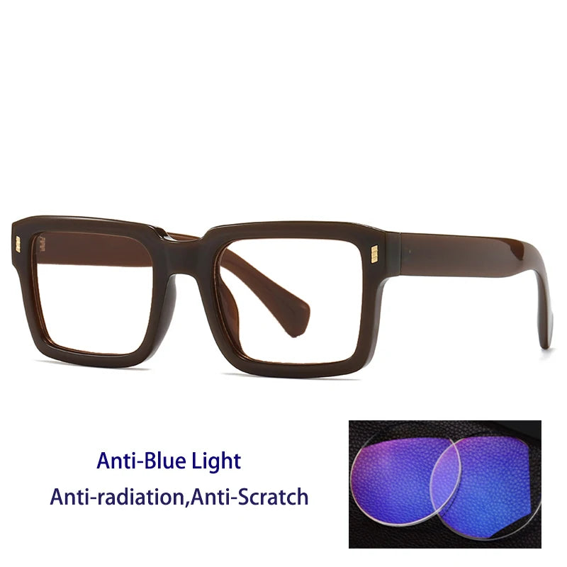 KOCOLIOR New Brand Design Square Board Anti Blue Light Reading Glasses for Men and Women Retro Glasses with Diopter 0 to+6.0