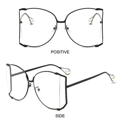 UV Protection Oversized Sunglasses Street Shooting Colorful Metal Hollowing Shades Trendy Pearl Design Sun Glasses