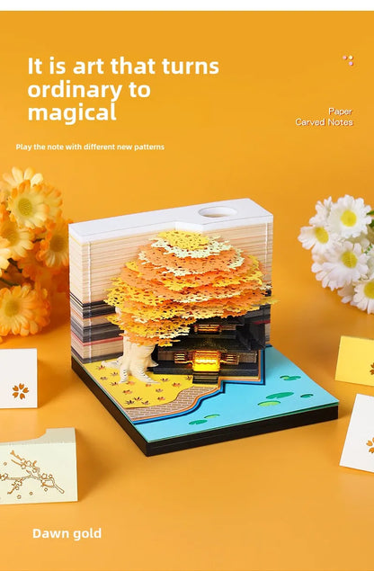 3D Treehouse Calendar Art Paper Sculpture Memo Pad Desktop Crafts Souvenirs Paper Carvings Sticky Notes Gifts Office Ornament