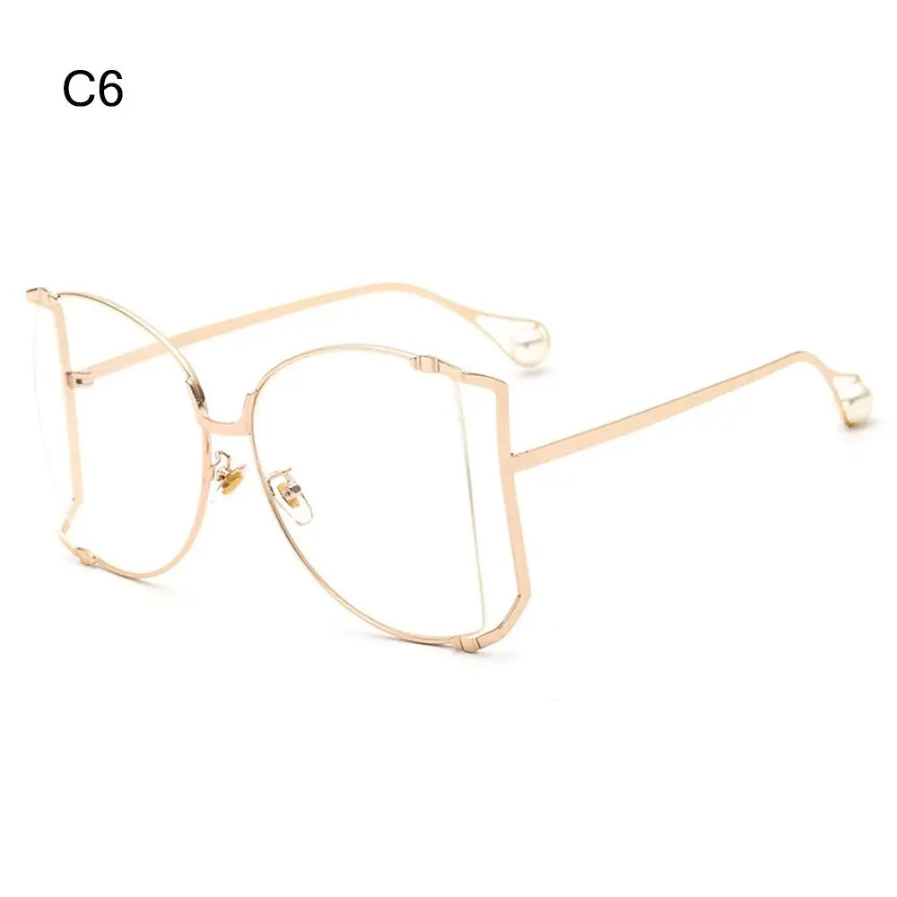 UV Protection Oversized Sunglasses Street Shooting Colorful Metal Hollowing Shades Trendy Pearl Design Sun Glasses
