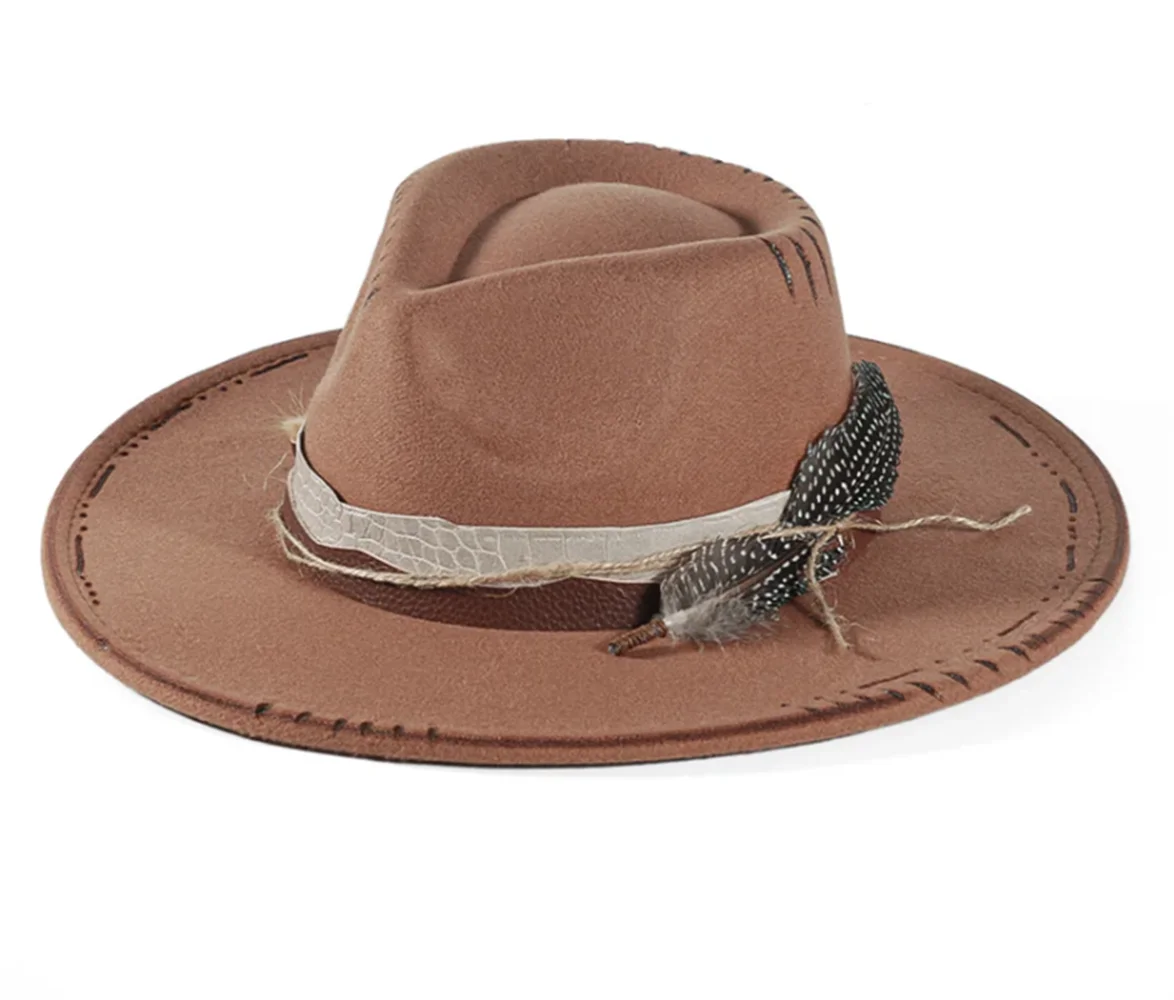 Handmade Fedora Hat suede Men's and Women's Hat feather vintage Fashion Jazz hat Top hats flat Panama sombrero mujer British hat