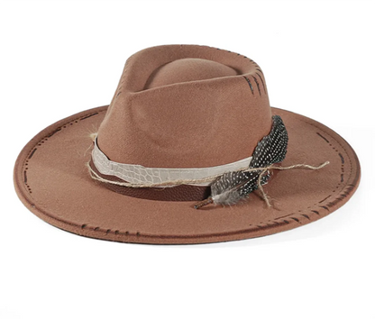 Handmade Fedora Hat suede Men's and Women's Hat feather vintage Fashion Jazz hat Top hats flat Panama sombrero mujer British hat