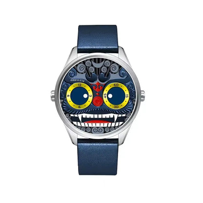ABBYLUN 1363 Men's Quartz Watch Gold Clown Lion Creative Personalized Design Dial Leather Strap Cool Men's Watch montre homme