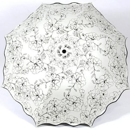 New Wave Edge Umbrella for Girls UV Protection Black Coating Hibiscus Flower Princess Fashion