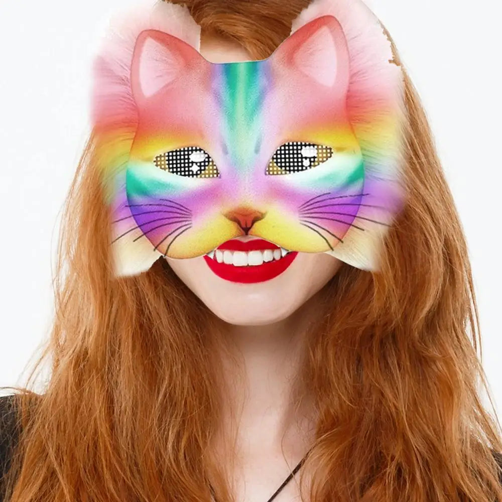 Cats Foxes Mask With Furs Eye Meshes Sticker,Therians Craft Up Paint,Animal To Mask Accessory Mask Costume Dress Arts Home B9C2