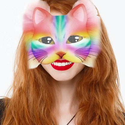 Cats Foxes Mask With Furs Eye Meshes Sticker,Therians Craft Up Paint,Animal To Mask Accessory Mask Costume Dress Arts Home B9C2