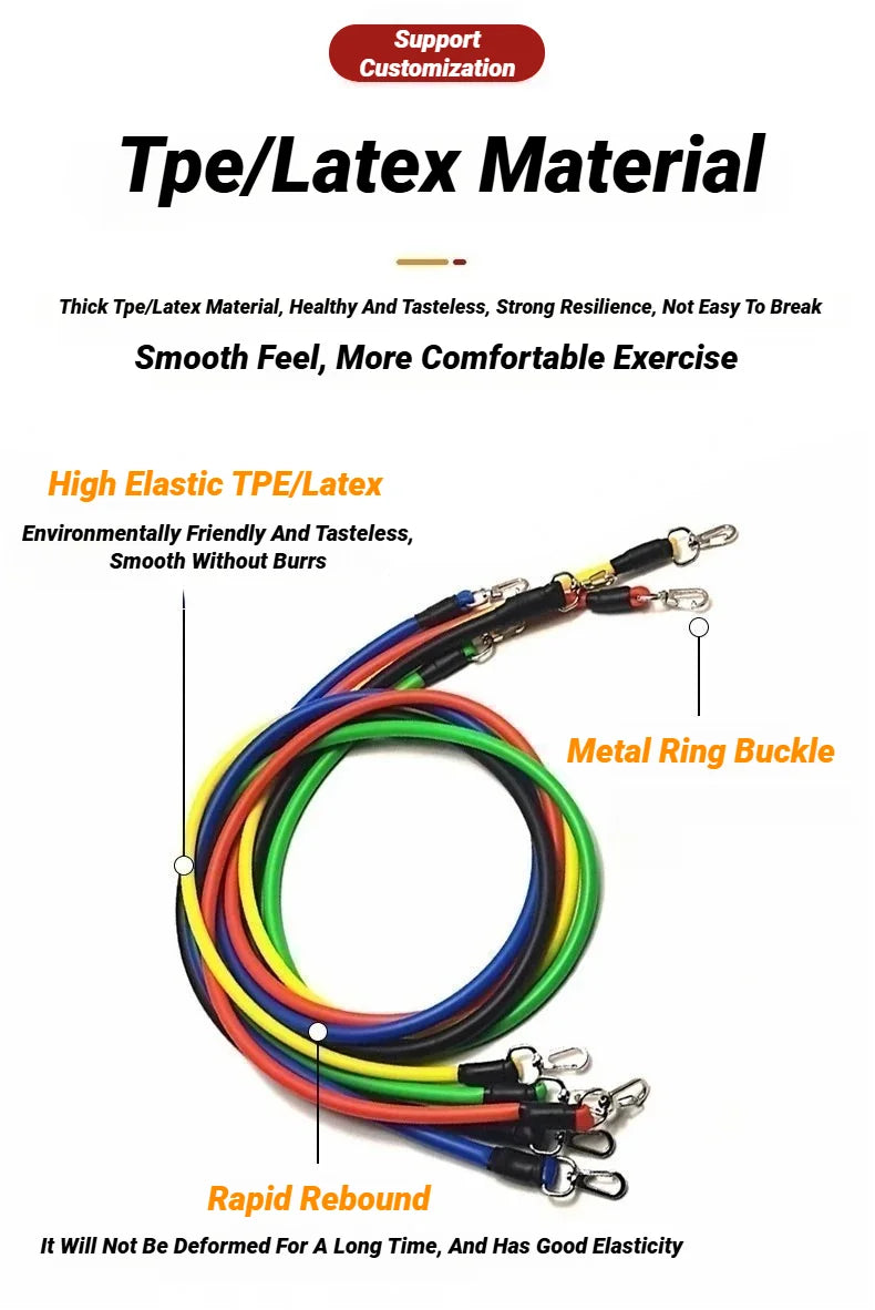 11pcs/Set Pull Rope Resistance Bands Portable Fitness Equipment Ankle Strap Chest Expander Elastic Exercise Band