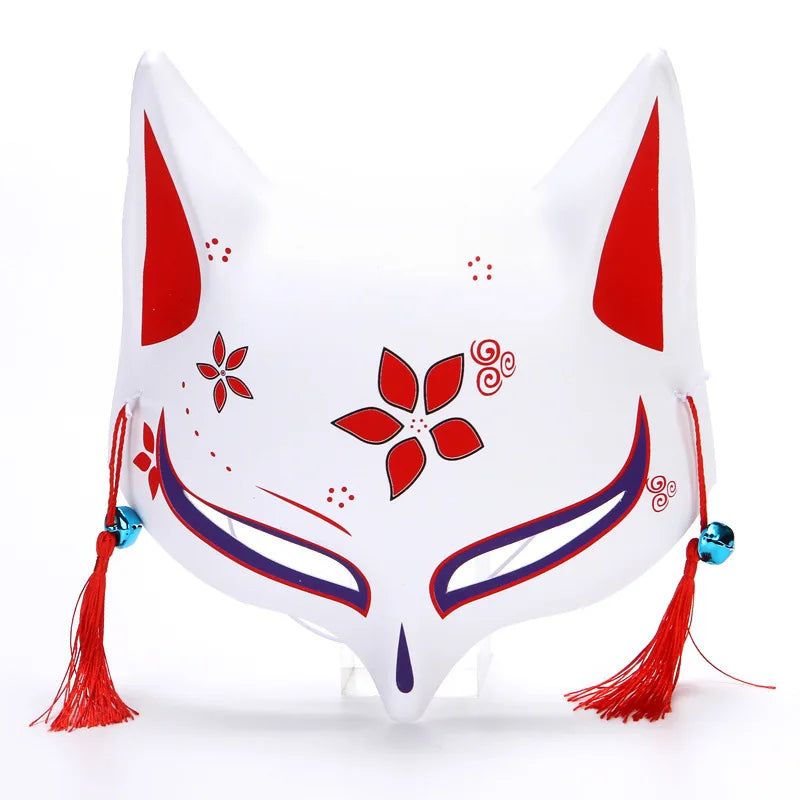 Fashion Anime Fox Mask Hand-painted Mask With Tassels Bell Halloween Masquerade Party Festival Cosplay Photo Prop Cute Gift