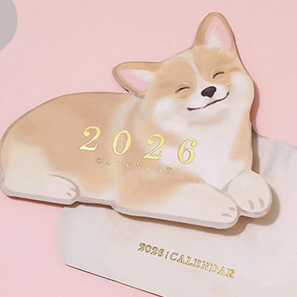 Wooden Base 2026 3D Cat Dog Series Desk Calendar,Multifunctional Desktop Planner Calendar Yearly Agenda Organizer for Home Offic