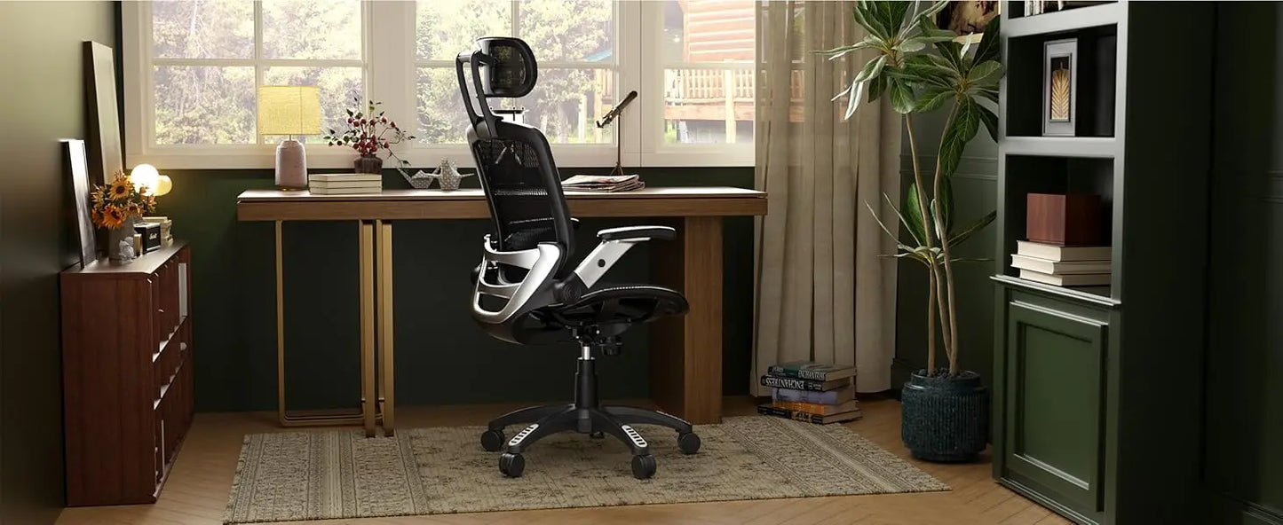 Ergonomic Office Chair, High Back Home Desk Chair with Headrest, Flip-Up Arms, 90-120° Tilt Lock and Wide Cushion