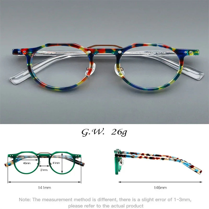 KSVEREN Vintage Acetate Frame Reading Glasses Men Women Fashion Round Rivet Optical Glasses Transparent Prescription Spectacles