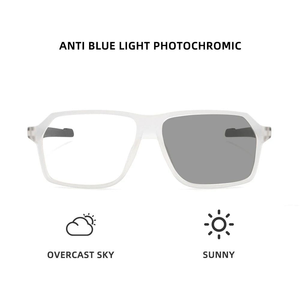 Men Sports Glasses Square Blue Light Myopia Prescription Eyeglasses Reading TR90 Trendy Photochromic Lens Mtb Bicycle Eyewear +1