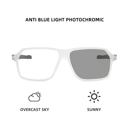 Men Sports Glasses Square Blue Light Myopia Prescription Eyeglasses Reading TR90 Trendy Photochromic Lens Mtb Bicycle Eyewear +1