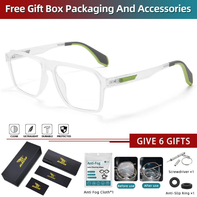 BLMUSA Retro Large Frame Ultralight TR Non-Slip Sports Myopia Glasses Anti Blue Light Prescription Reading Driving Sunglasses