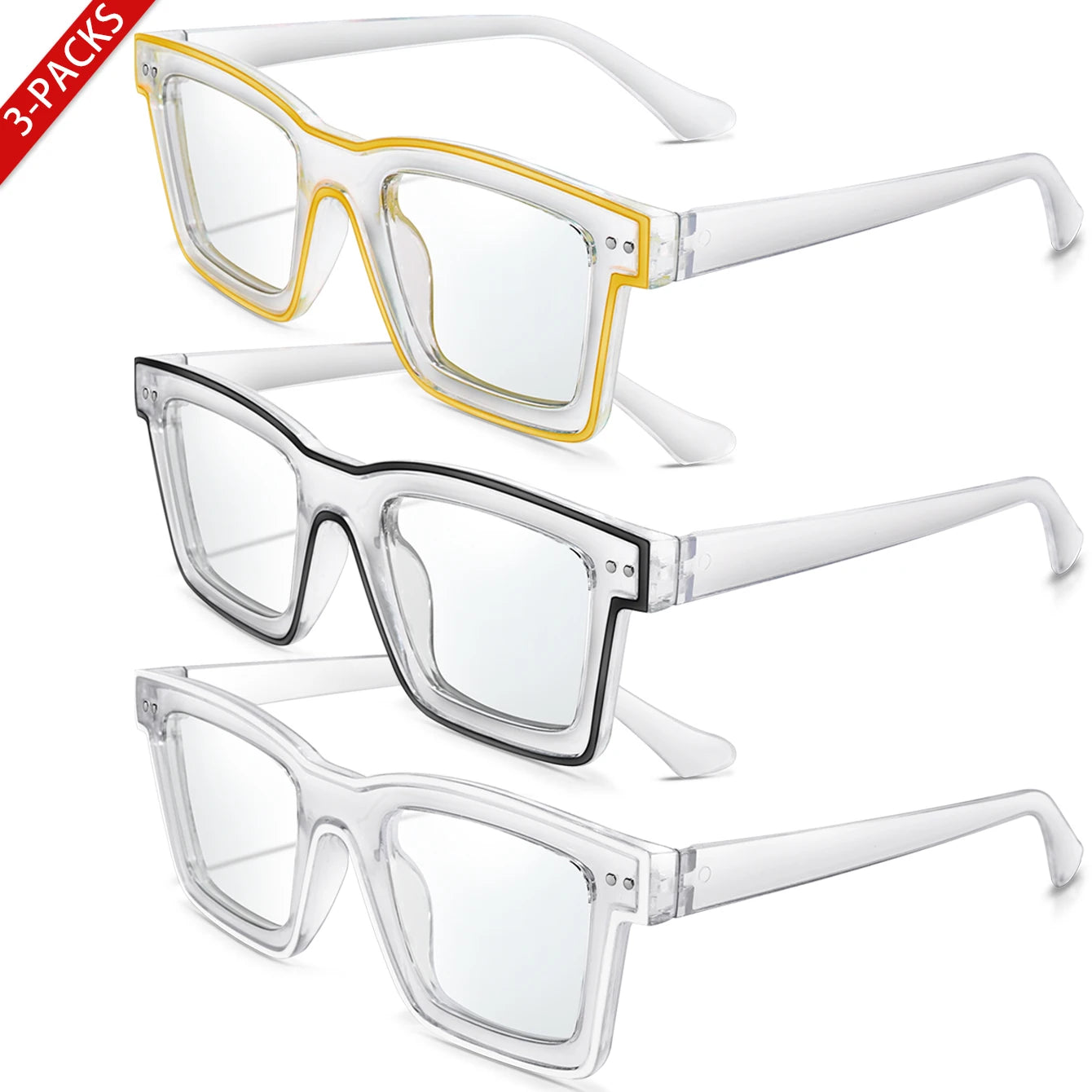 3 Pairs Fashion Casual Sunglasses For Women Large Transparent Shades Eyewear Daily Outfit shopping Selfie Hiking Travel Beach