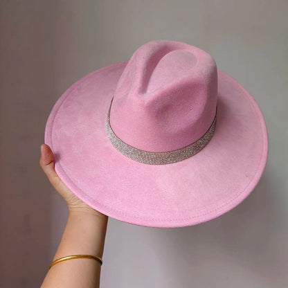 Women's suede 10cm wide Brim Fedora hat Men's autumn and winter felt jazz hat Classic suede Fedora Sombrero