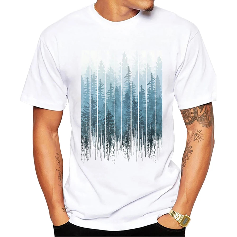 TEEHUB Mountain Sunset Brushstrokes Men T-Shirt African Safari Sunset T Shirts Short Sleeve Tshirts Geometric Harajuku Tee