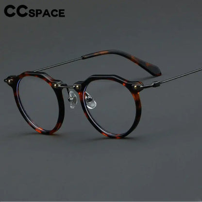 57028 Vintage Acetate Optical Spectacle Frames Women Fashion Round Metal Eyeglass Frame Men Trend Transparent Eyewear