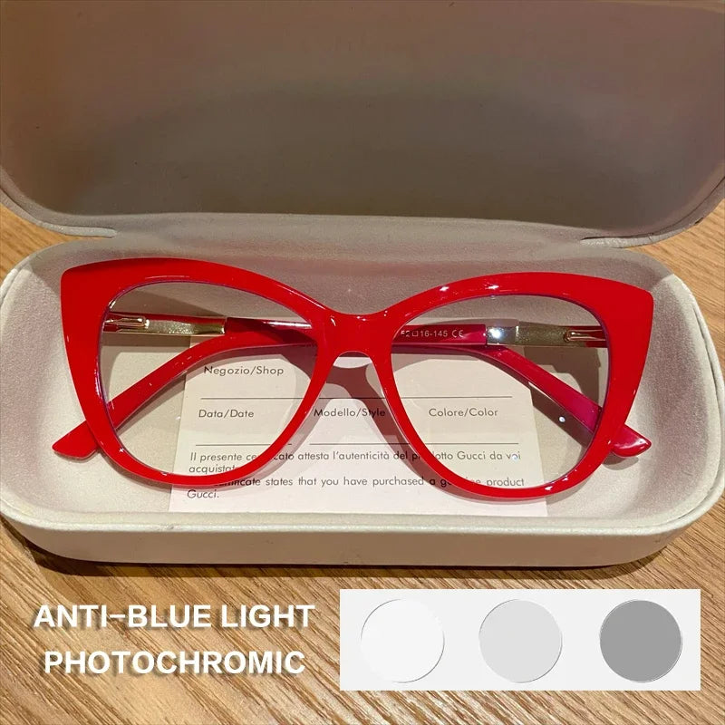 EYORA Fashionable Full Rim Cat Eye Reading Glasses Women Anti Blue Ray or Photochromic Progressive Prescription Optical Eyewear