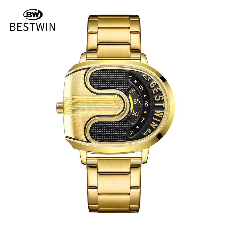 Gold Top Brand Luxury Men Watches Unique Design Stainless Steel Band Golden Dropship relogio masculino High Quality Male