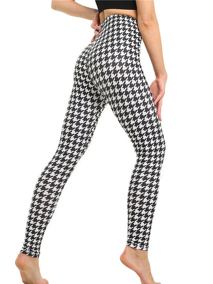 CUHAKCI Fashion Plaid Printing Leggings Women Sexy Fitness Leggins Grid Floral Stripe Trousers High Waist Pencil Pants