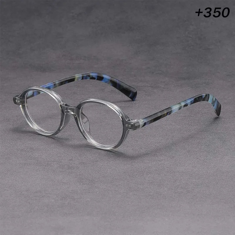 Clear Round Reading Glasses Blue Tortoise Temple Presbyopic Eyewear +1.0 to +4.0 Unisex Lightweight Magnifier for Men Women