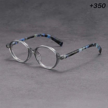 Clear Round Reading Glasses Blue Tortoise Temple Presbyopic Eyewear +1.0 to +4.0 Unisex Lightweight Magnifier for Men Women