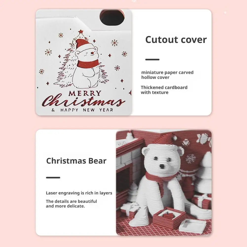 Christmas 3D Paper Carving Art Notes Desk Calendar With LED Light Tear-away Calendar Paper Carving Art Memo Pad  Xmas Gift