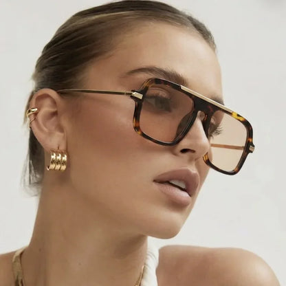 QVQV Brand Design Square Oversized Sunglasses for Women Men Fashion Popular Leopard Champagne Shades UV400 Sun Glasses Trendy